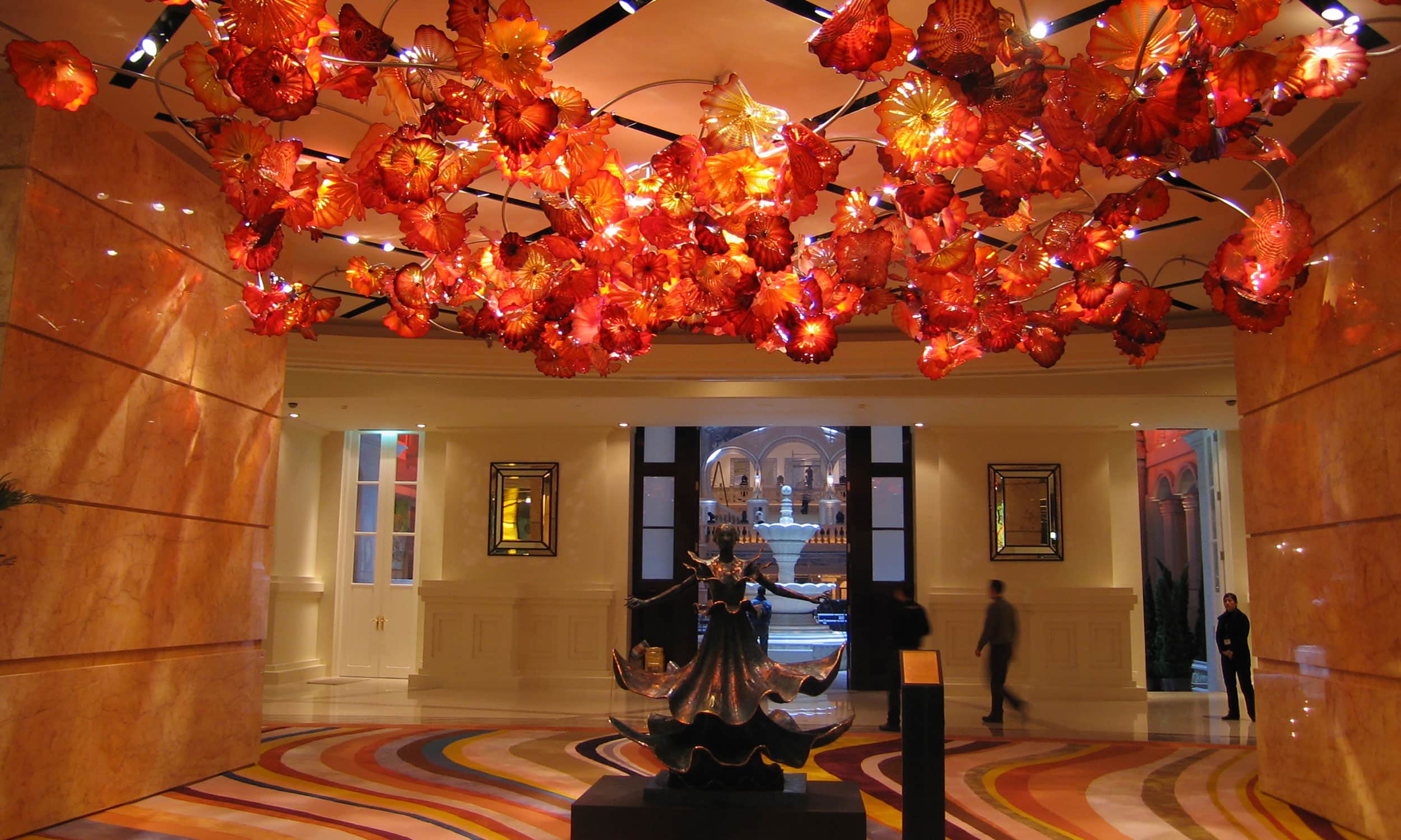 The art piece in the entry way at the MGM Grand Macau in China and its accompanying lighting